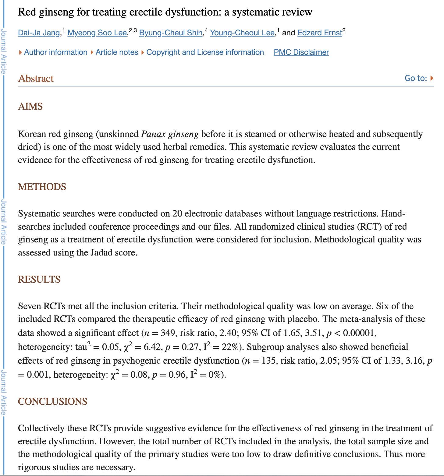 Red Ginseng study for ED